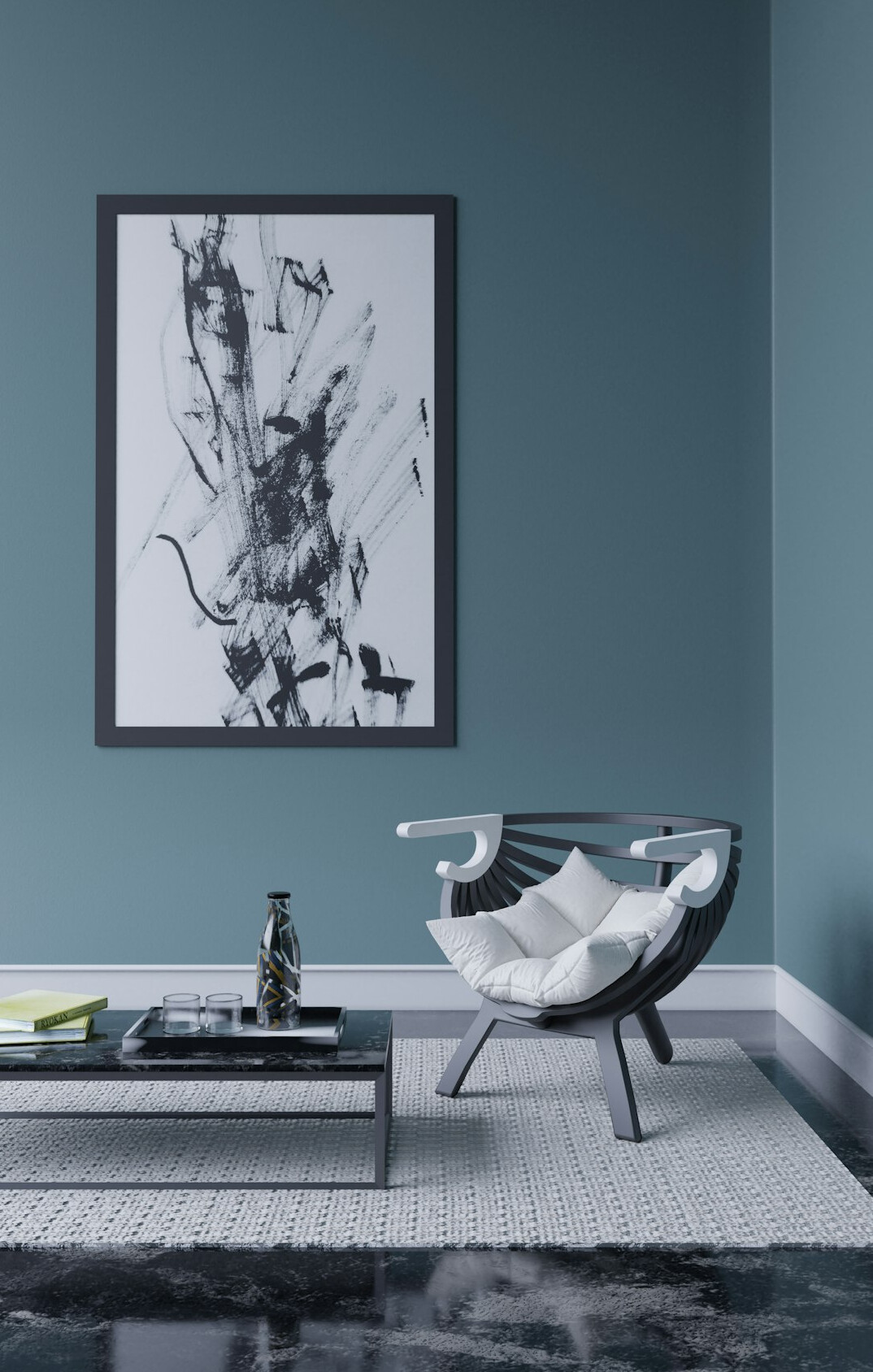 Modern living room with freshly painted walls